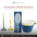 FRAMAR Lemon Bundle featuring two patterned root repair brushes, three stackable colour bowls, and a Capri detangle hair brush