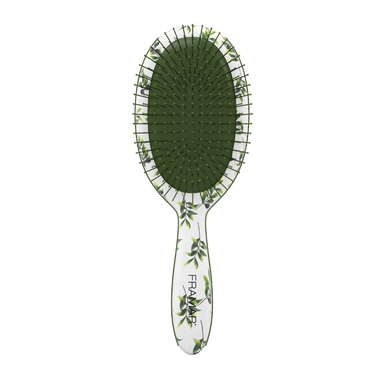 Framar Limoncello detangle brush in Positano olive leaf pattern with green bristles