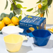 Professional salon colour station setup featuring Framar Limoncello bowls and packaging on a yellow themed display