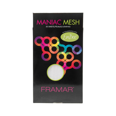 Framar Maniac Mesh 50 pack reusable hair colour sheets in professional packaging
