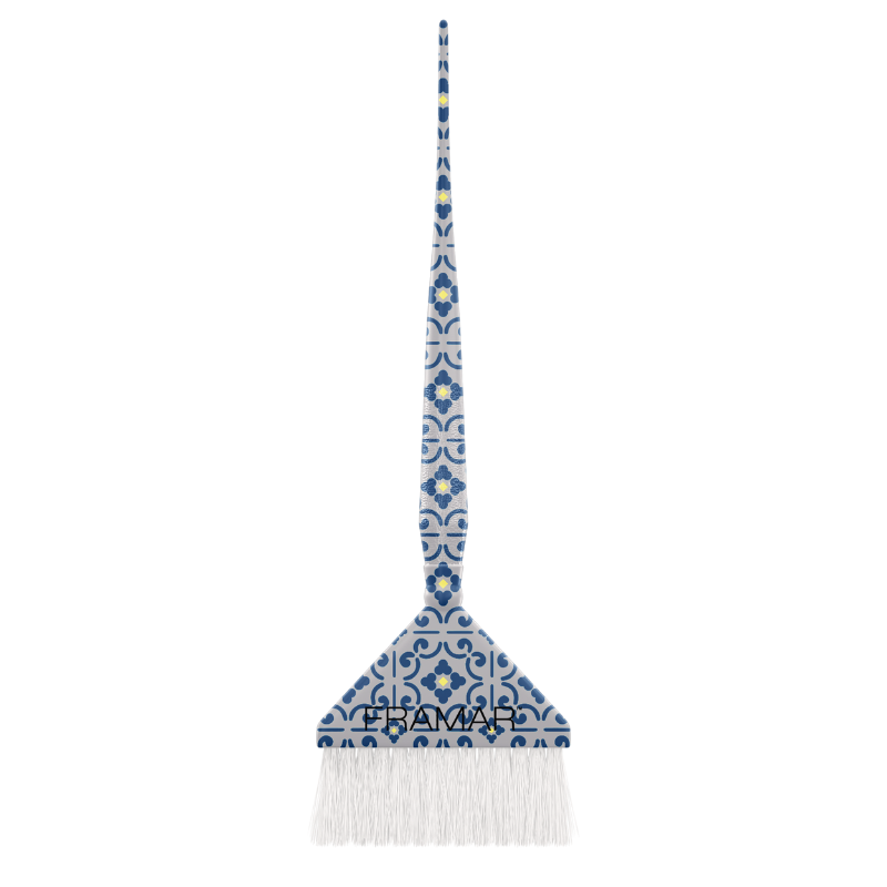 Framar professional colour brush featuring a blue and white Mediterranean tile pattern