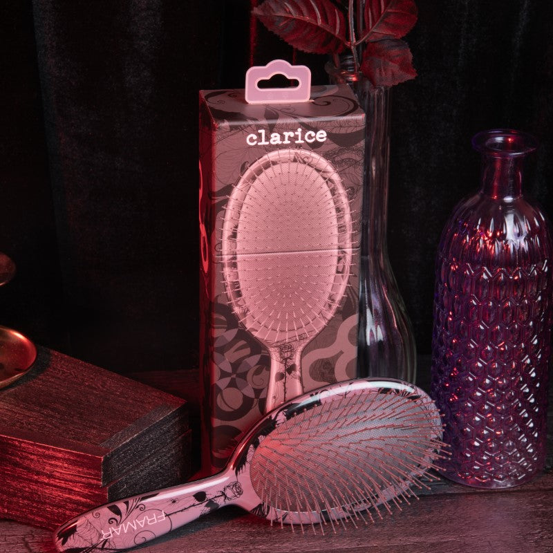 Close up of the Framar Clarice brush bristles and Victorian aesthetic design