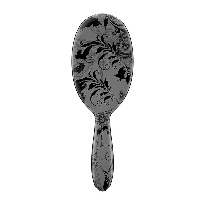 Back view of Framar Clarice brush featuring black and grey gothic floral design