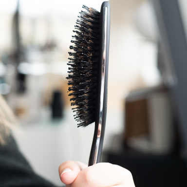 Side view of the Framar Polish Brush showing the combination of detangle and natural boar bristles