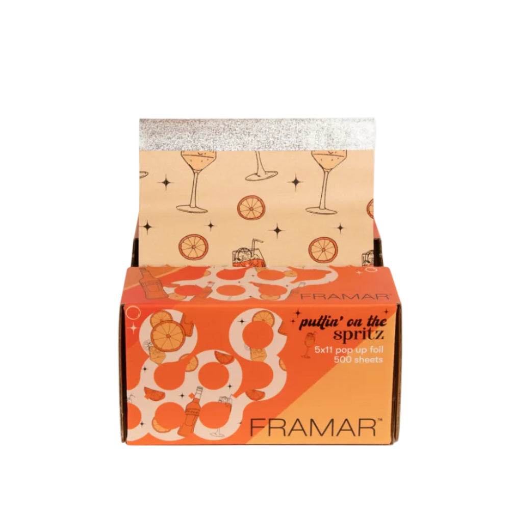 Framar Puttin’ On The Spritz orange cocktail themed hair foil for salons