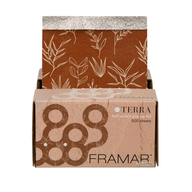 Framar Terra botanical earth tone patterned embossed pop up hair foil