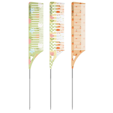Set of three Framar Quilted Dreamweaver highlighting combs with stainless steel tails on a white background