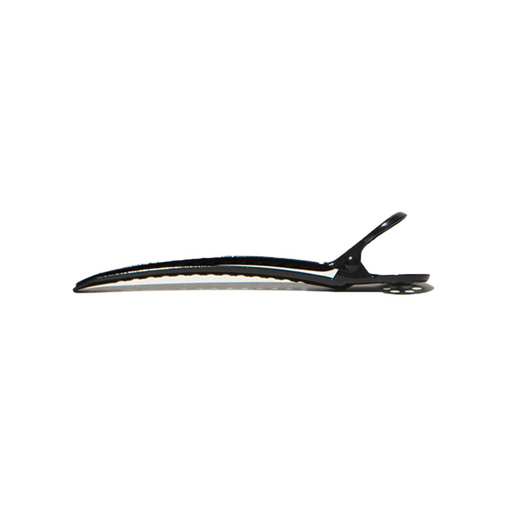 Side view of a black Framar Tight Tension Clip showing the slim ergonomic profile and metal construction