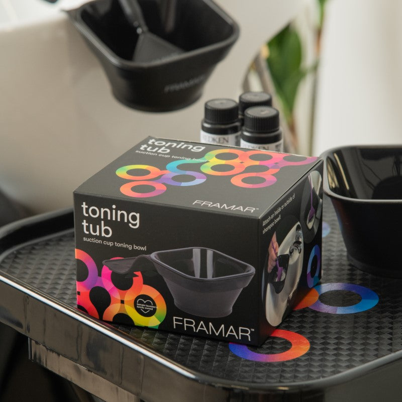 Framar Toning Tub retail packaging showing the complete set including suction sleeve and bowls