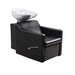 Frenciss shampoo lounge unit in black vinyl with oasis white tilting ceramic basin