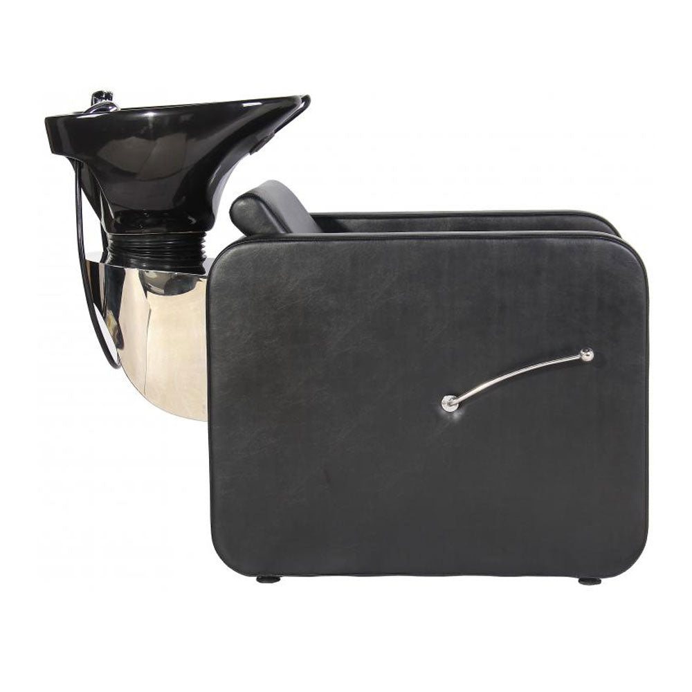 Side profile of black shampoo unit for hair salons and barbershops