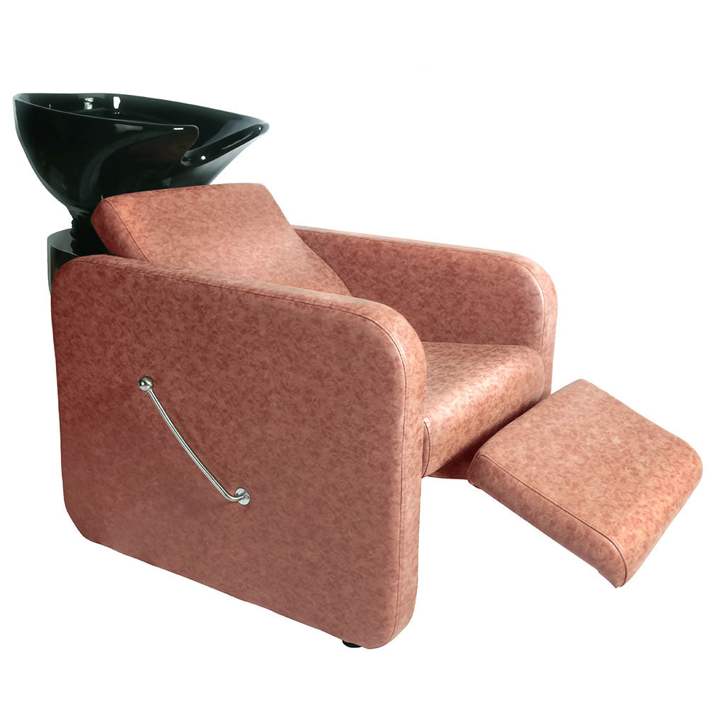 Tilting ceramic basin on gamma salon shampoo unit