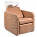 Gamma professional shampoo unit in desert rose upholstery with ceramic basin