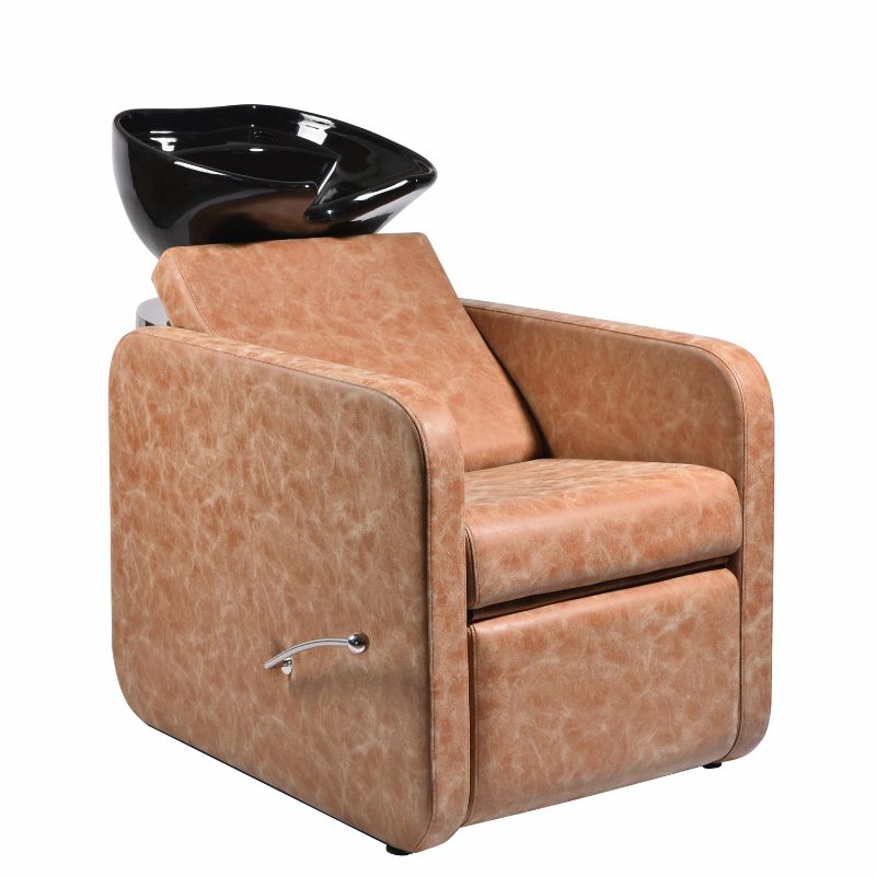 Side view of gamma shampoo unit showing compact salon design