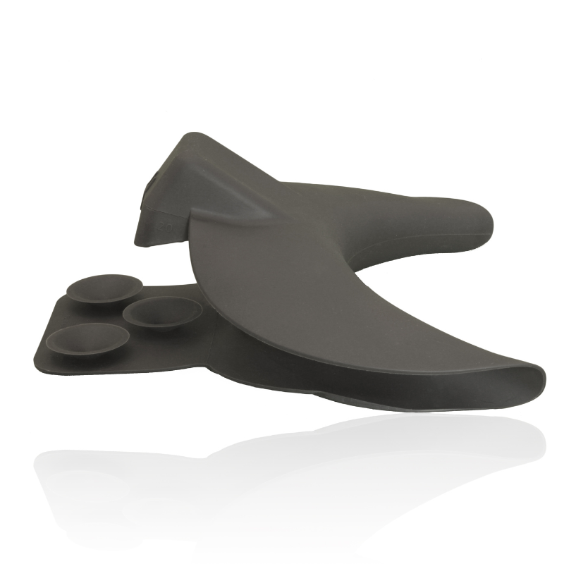 Side profile of the HeadBed neck support showing the internal platform and suction cup base