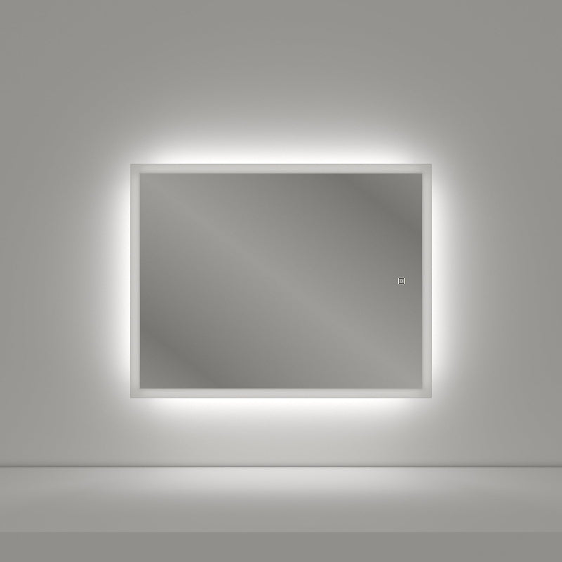 LED rectangle salon mirror mounted in landscape orientation with cool white backlighting
