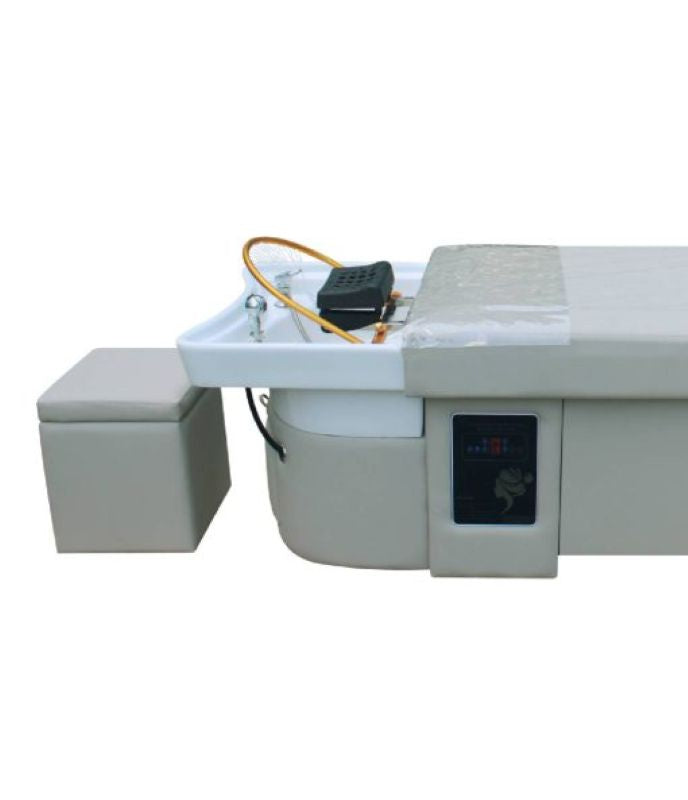 Ceramic waterfall basin on Japanese head spa bed for salon use