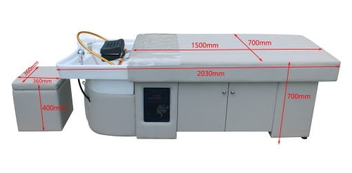 Built-in water temperature control panel on Japanese head spa bed