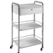 Joiken professional beauty trolley in white featuring one locking drawer, two shelves, and a chrome frame with wheels