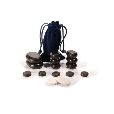 Joiken 16 piece facial massage stone set with basalt stones, marble stones and blue velvet drawstring bag