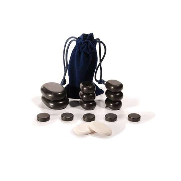 Joiken 16 piece facial massage stone set with basalt stones, marble stones and blue velvet drawstring bag
