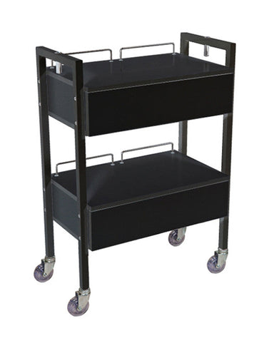 Joiken professional black hairdressing and beauty trolley with two drawers and maglamp holders