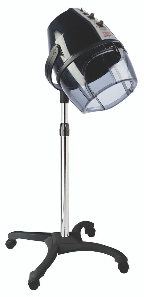 Joiken Acrobat 2 Speed Pedestal Hair Dryer in Black featuring a 4-star mobile base and Italian-made dome