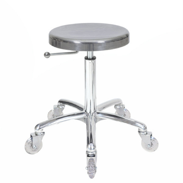 Professional Joiken Aluminium Cutting Stool with polished seat and chrome 5-star base on wheels
