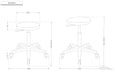 Technical dimension drawing of the Joiken Aluminium Cutting Stool showing height and base width measurements