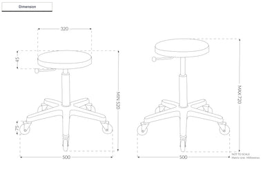 Technical dimension drawing of the Joiken Aluminium Cutting Stool showing height and base width measurements