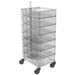 Angled view of the Joiken Aries 7 tier salon storage trolley showing the tiered drawer system