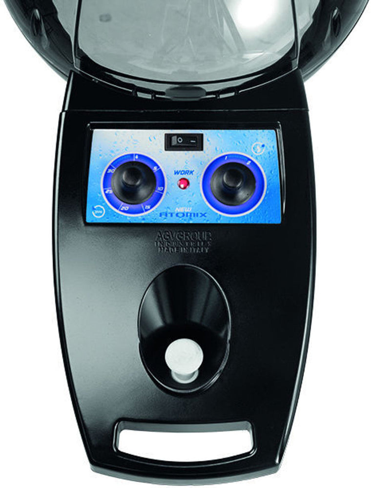 Close up of the Joiken Atomix hair steamer blue control panel showing timer dial and steam settings