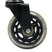 Close up of the high-quality easy-rolling castor wheel on the Joiken Breeze PLUS salon trolley