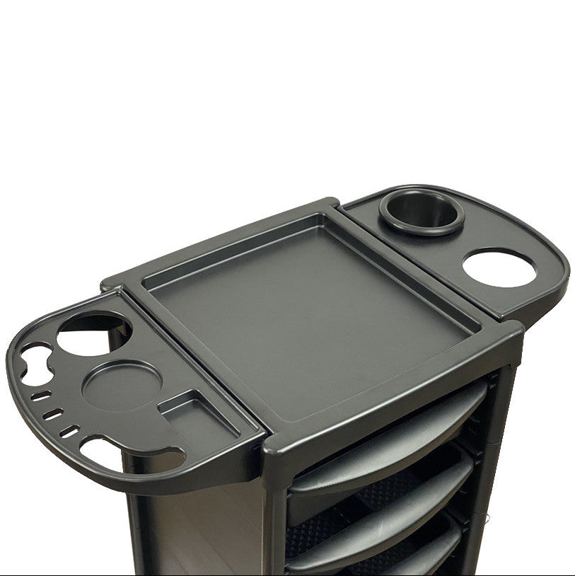 Detailed view of the top organiser tray on the Joiken Breeze PLUS trolley with tool compartments