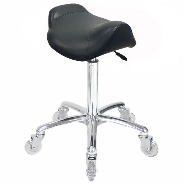 Joiken Brumby professional salon stool with chrome 5-star base and clear easy-rolling wheels