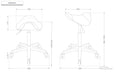 Technical drawing showing the height and width dimensions of the Joiken Brumby saddle stool