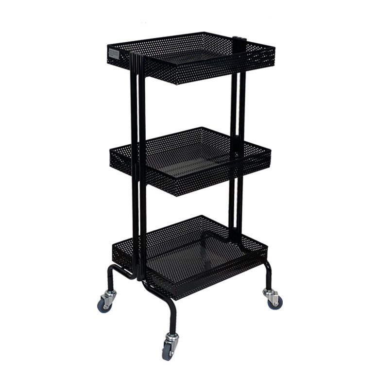 Joiken Clem 3-shelf professional hairdressing trolley in black with mesh baskets and wheels