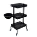 Black Joiken Clem 3-shelf hairdressing trolley featuring an attached side mixing bowl