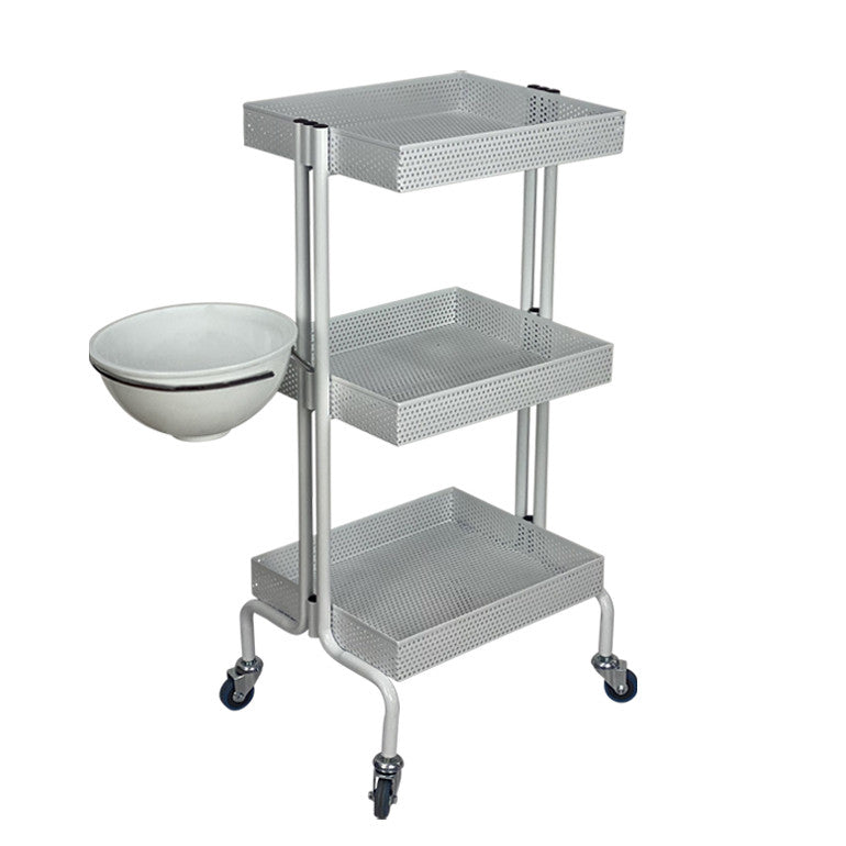 White Joiken Clem 3-shelf beauty trolley with integrated side bowl for salon accessories