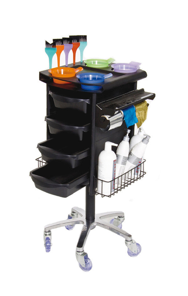 Joiken Colorist professional hairdressing trolley with 4 drawers, tint bowl holders, and foil dispenser for Australian salons