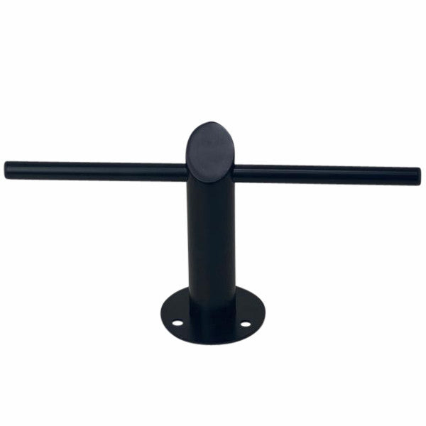 Joiken Cross floor mounted salon footrest in matte black finish for professional hair salons