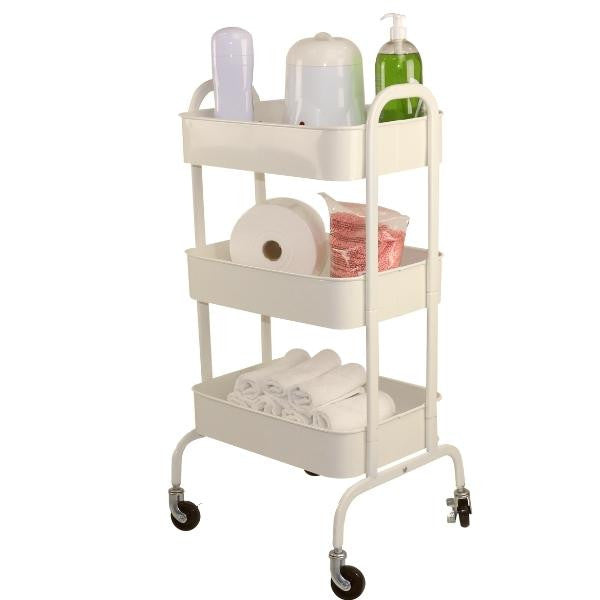White Joiken Cupid salon trolley organised with towels and beauty products for professional use