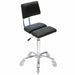 Professional Joiken Dove stool in black upholstery with chrome base and clear rolling wheels