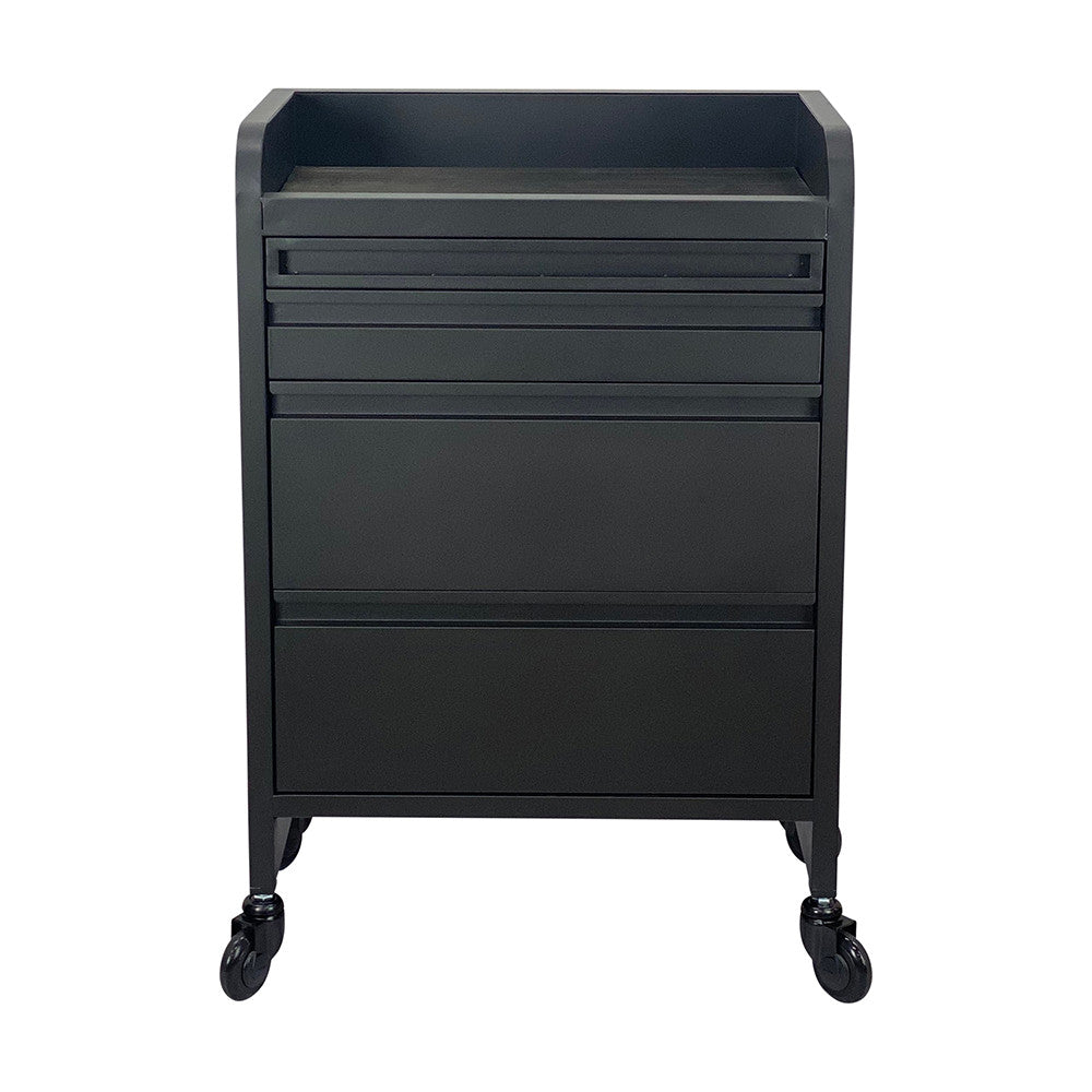 Black Joiken Fusion PLUS 4 drawer salon storage trolley front view