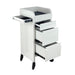White Joiken Fusion salon trolley showing four drawers and slide-out side tray