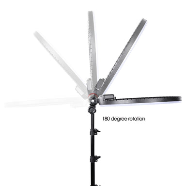 Joiken Goddess LED selfie ring light showing 180 degree rotation capability for salon photography