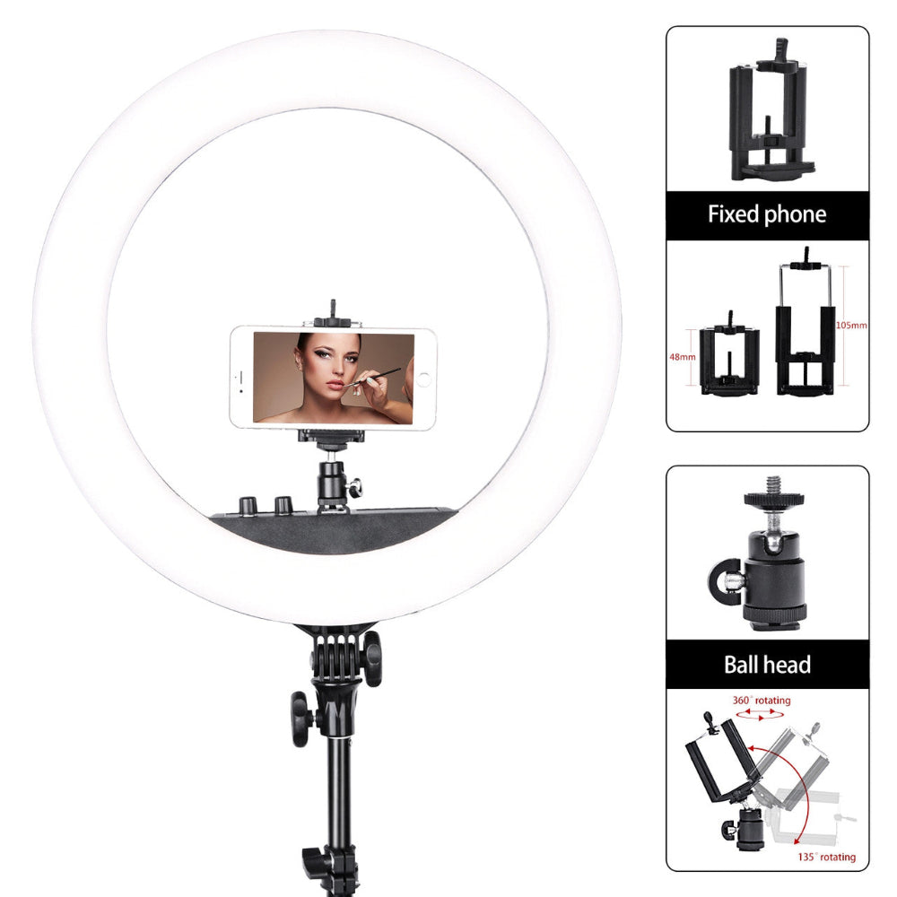 Professional ring light accessories including smartphone holder and ball head mount for cameras
