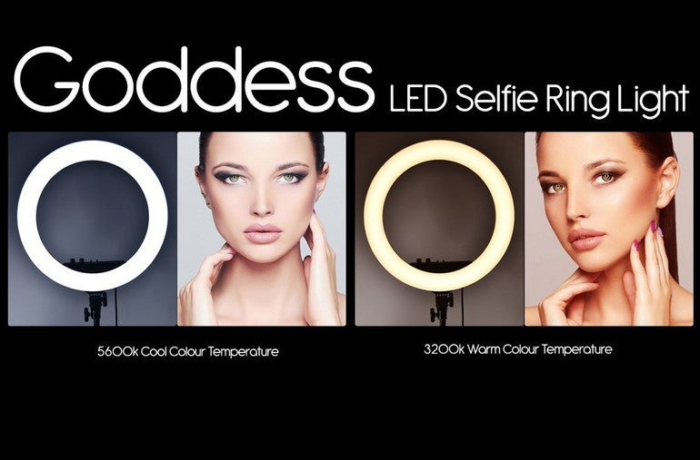 Comparison of warm 3200K and cool 5600K lighting settings on the Joiken Goddess ring light
