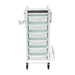 Front view of the white Jasper professional beauty trolley with flat top surface