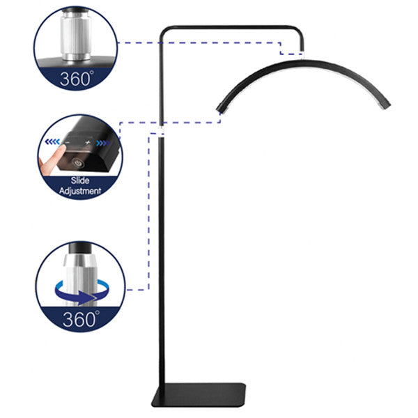 Joiken LED Moon Light Stand featuring 360-degree rotatable head and side adjustment knobs for professional salon lighting